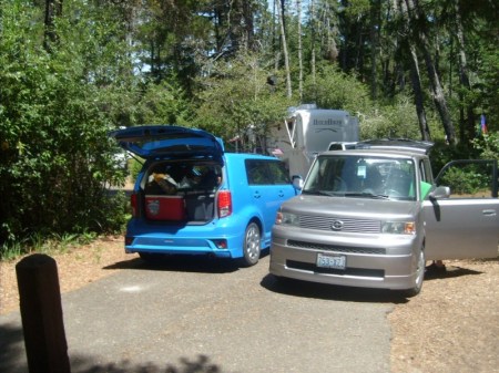 We can't afford a big RV and our vehicles are too small to pull a trailer. So ya go with what ya got.
