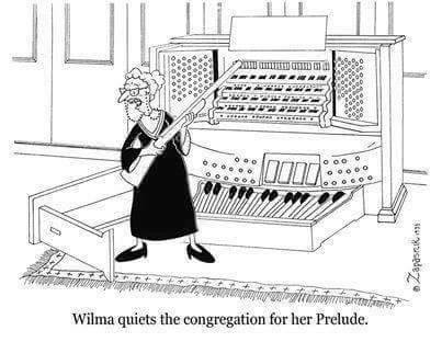 Wilma quiets her audience for prelude