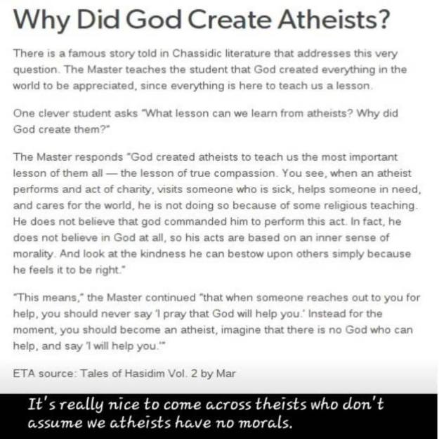 Why god created atheists